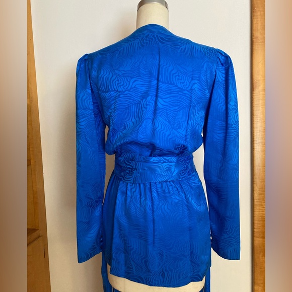 Stanley Sherman Vibrant Royal Blue Jumpsuit 2pc Silk Rose Jacquard Pattern - Picture 7 of 15